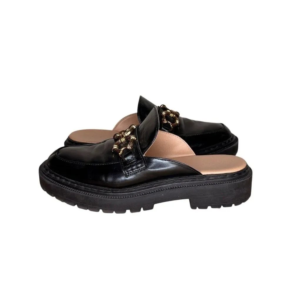 Circus By Sam Edelman Elena Mules Size 10 Chunky Lug Sole Black Gold Slip On